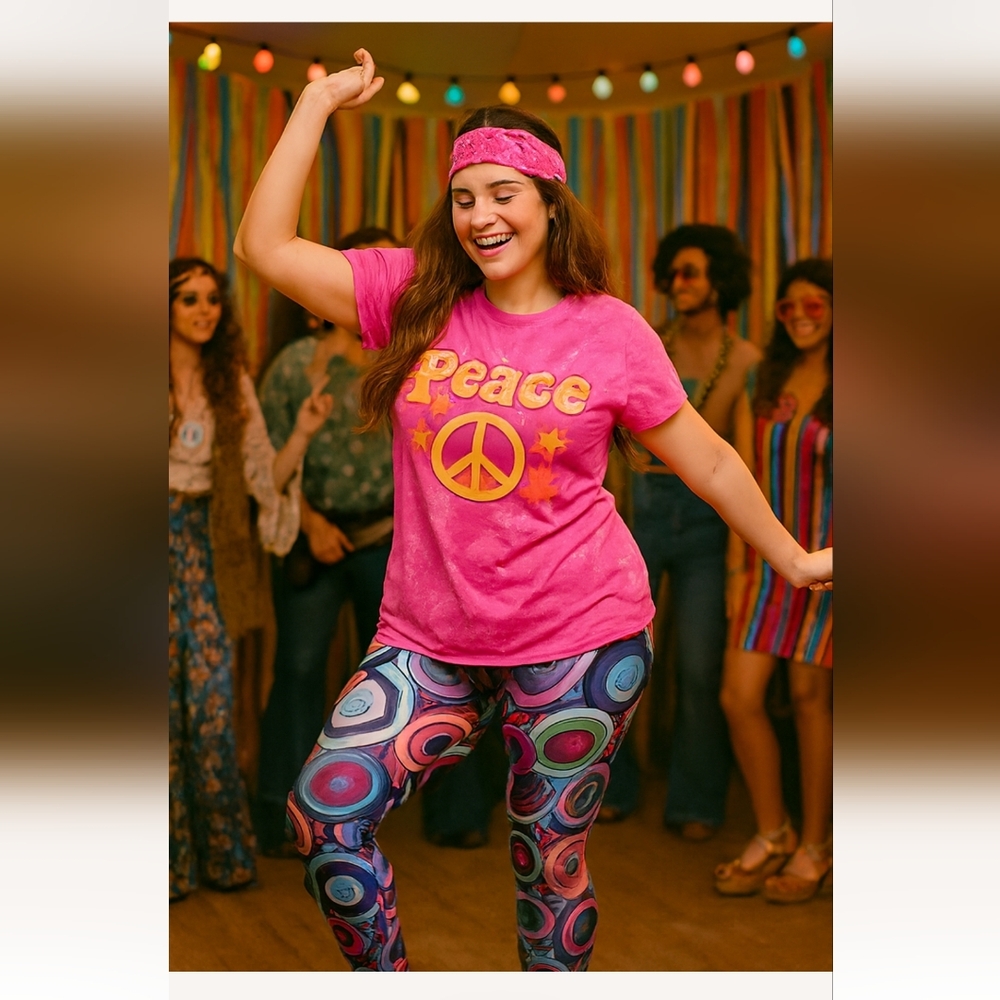 Colorful Geometric Plus Size Groovy Leggings 1960's 1970's Themed Party